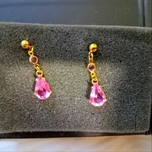 Pretty Pink Crystal dangle earrings, stud post.
